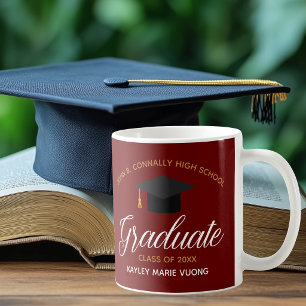 Caneca De Café Monograma do Formando Dourado Vermelho para Gradua