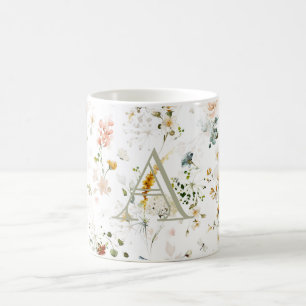 Caneca De Café Monograma do Jardim Flor Elegante