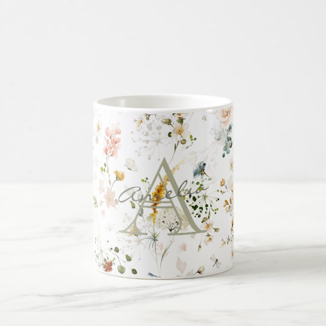 Caneca De Café Monograma do Jardim Flor Elegante (Centro)