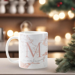Caneca De Café Monograma do Mármaco de Folha de Ouro Elegante Ros
