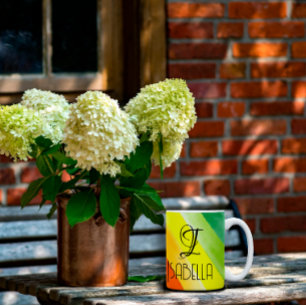 Caneca De Café monograma do nome abstrato arco-íris