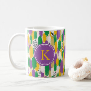 Caneca De Café Monograma do padrão Púrpura Amarelo Verde