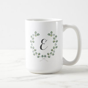Caneca De Café Monograma do quadro   da folha do eucalipto da