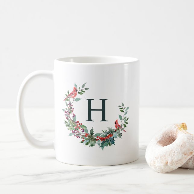 Caneca De Café Monograma do Red Robin Wreath Holiday (Com Donut)