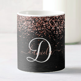 Caneca De Café Monograma do Sparkle preto com brilho Dourado com