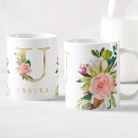Caneca De Café Monograma Dourado Botânica Floral com Aquarela<br><div class="desc">Uma caneca de café personalizada com uma falsa letra de ouro "U" monograma,  com ilustrações decorativas de cor d'água floral e folhagem. Personalize-o facilmente com seu nome ou crie um presente único para seus entes queridos.</div>