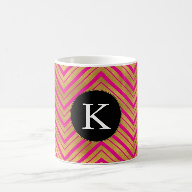 Caneca De Café Monograma Dourado Chic Rosa (Centro)
