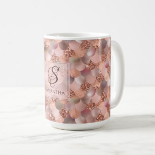 Caneca De Café Monograma Dourado cor-de-rosa bonito da sereia
