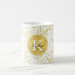 Caneca De Café Monograma Dourado de Confetti Glitz