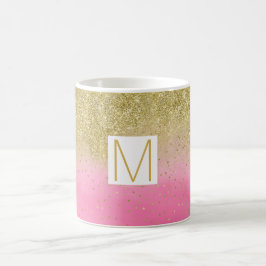 Caneca De Café Monograma Dourado de Largura Cor de Água Rosa