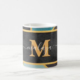 Caneca De Café Monograma Dourado de Linha Moderno