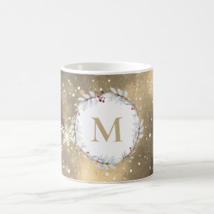 Caneca De Café Monograma Dourado de Terra Vermelha de Natal