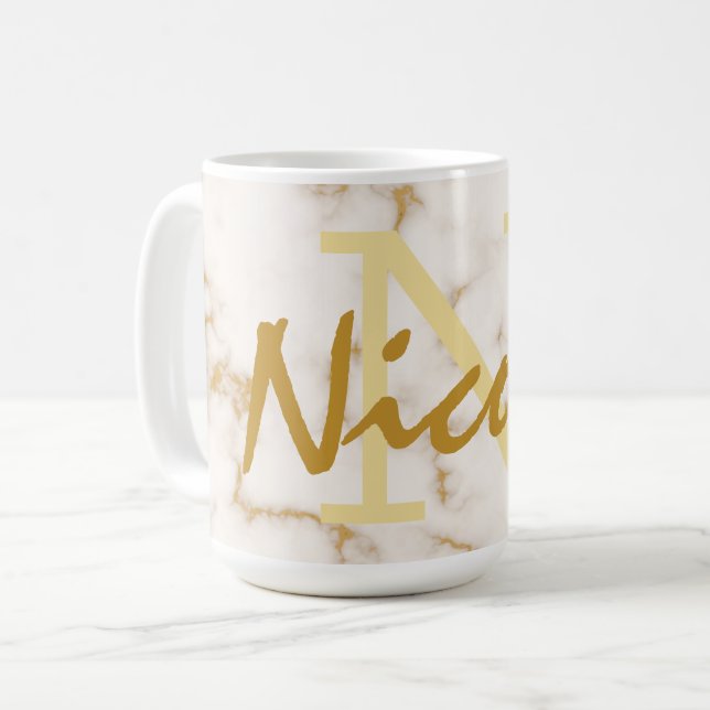 Caneca De Café Monograma Dourado e Inicial (Frente Esquerda)