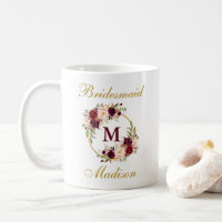 Monograma Dourado floral da dama de honra de