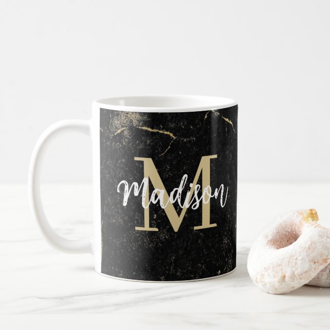 Caneca De Café Monograma Dourado Marble (Com Donut)