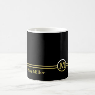 Caneca De Café Monograma Dourado sobre fundo preto
