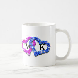 Caneca De Café Monograma Duplo Floral Cor-de-Rosa e Azul para o D