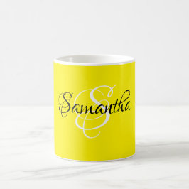 Caneca De Café Monograma e cor amarela personalizados do script d