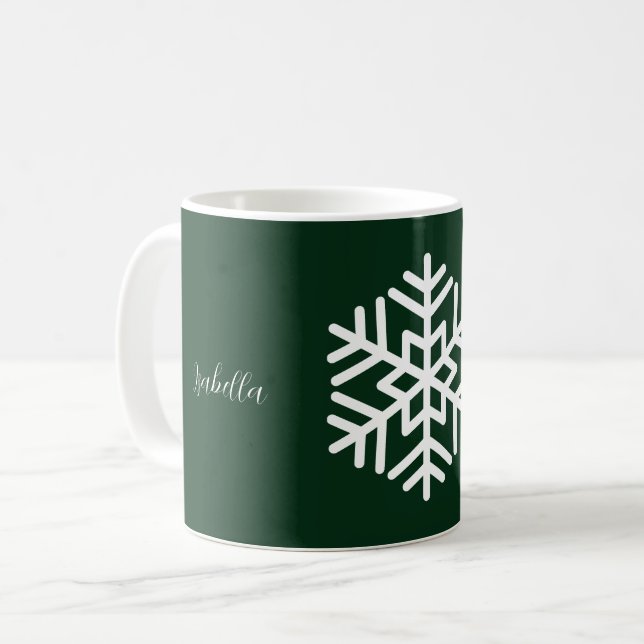 Caneca De Café Monograma e Floco de Neve Branco Grande sobre Flor (Frente Esquerda)