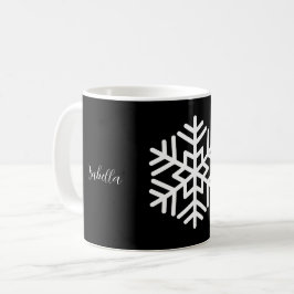 Caneca De Café Monograma e Grande Floco de Neve Branco em Preto 