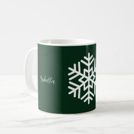 Caneca De Café Monograma e Grande Floco de Neve Branco em Verde F