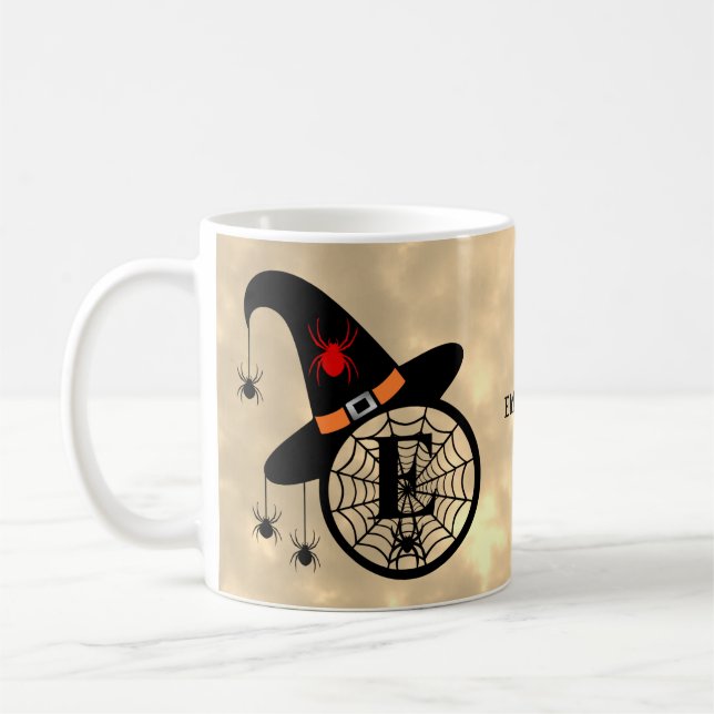 Caneca De Café Monograma E Halloween Sky Witeen Nome (Esquerda)