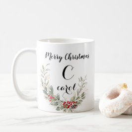 Caneca De Café Monograma e Natal de Letra Aquática