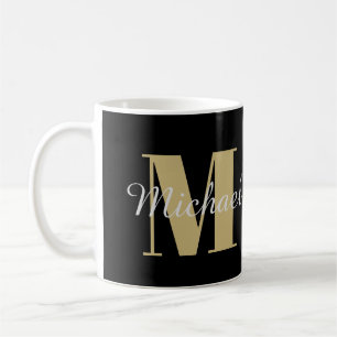 Caneca De Café Monograma e Nome Dourados e Prateados Personalizad