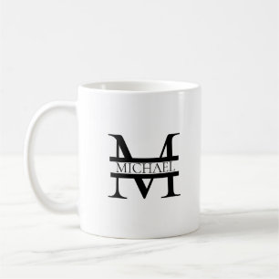 Caneca De Café Monograma e Nome Elegante Personalizados Branco