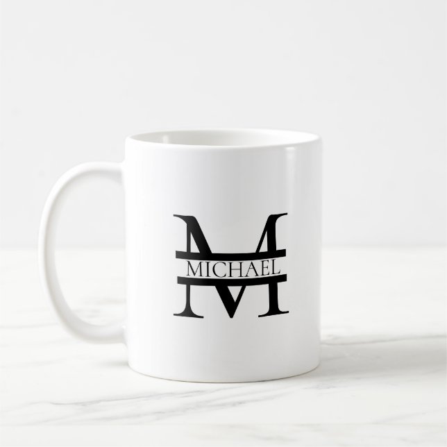 Caneca De Café Monograma e Nome Elegante Personalizados Branco (Esquerda)