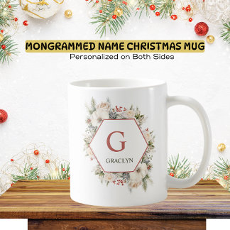 Caneca De Café Monograma e Nome Greenerescência Natal