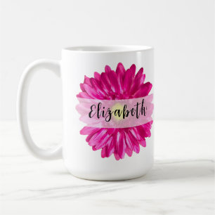 Caneca De Café Monograma e nome personalizado de margarida rosa q