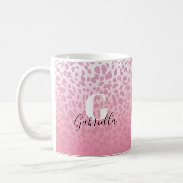 Caneca De Café Monograma e nome personalizados de padrão-leopardo (Esquerda)