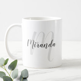 Caneca De Café Monograma e Nome Personalizados de Script Moderno
