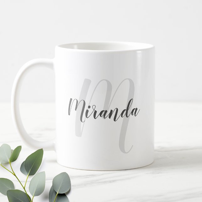 Caneca De Café Monograma e Nome Personalizados de Script Moderno (Criador carregado)