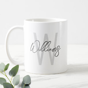 Caneca De Café Monograma e Nome Personalizados em Rótulo Moderno