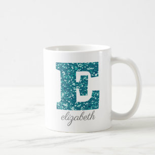 Caneca De Café Monograma E Pessoalizado em Brilho Turquesa