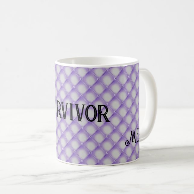 Caneca De Café Monograma e Sobrevivência, Padrão Tufado Roxo 11oz (Frente Esquerda)
