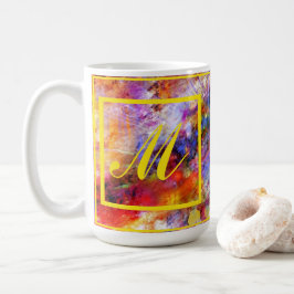Caneca De Café Monograma Elegante de Abstrato Art