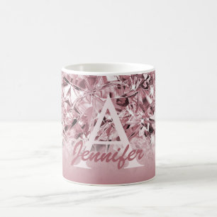 Caneca De Café Monograma Elegante de Diamante Rosa Realista Moder