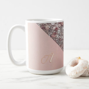 Caneca De Café Monograma Elegante em Rosa Dourado