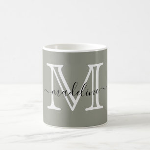 Caneca De Café Monograma Elegante Evergreen Fog Moderno