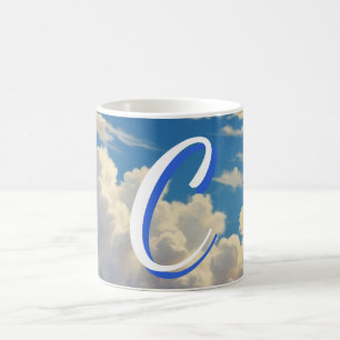 Caneca De Café Monograma Elegante Minimalista Céu Azul Nuvens