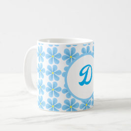 Caneca De Café monograma elegante mínimo Padrão botânico azul