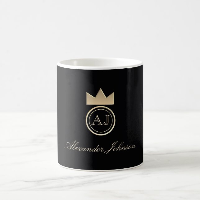 Caneca De Café Monograma Elegante Preto e Dourado (Centro)
