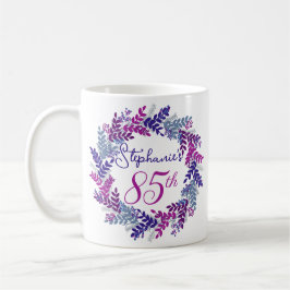 Caneca De Café Monograma Elegante Rosa e Roxo 85.o Aniversário