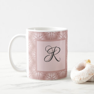 Caneca De Café Monograma em Glitter Dourado Rosa Padrão Geométric
