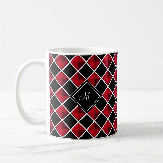 Caneca De Café Monograma em losango vermelho preto (Esquerda)