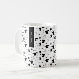 Caneca De Café Monograma Em Preto E Branco Com Ilustração De Ovel