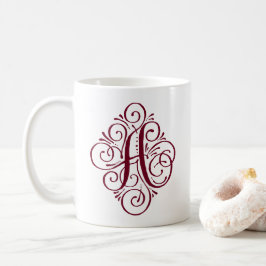Caneca De Café Monograma Enfeite com Floreio Personalizado